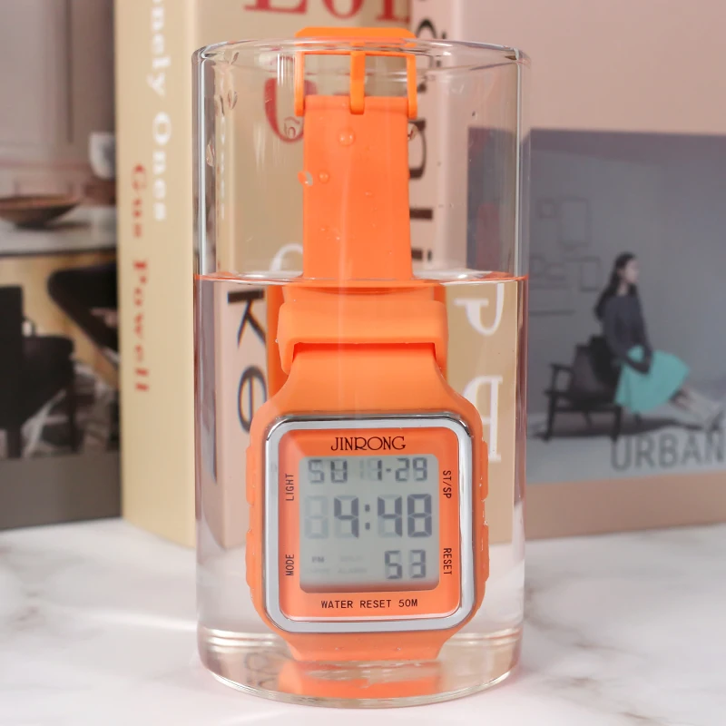 ساعة يد رقمية رياضية للرجال 50 متر مقاومة للماء، منبه، إضاءة خلفية، مينا مستطيلة، ساعة خارجية متعددة الوظائف