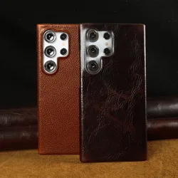 Luxury Genuine Leather Case for Samsung Galaxy S24 Ultra S23 S22Plus S21FE S20 Real Cowhide Leather Phone Cover Back Shell Coque