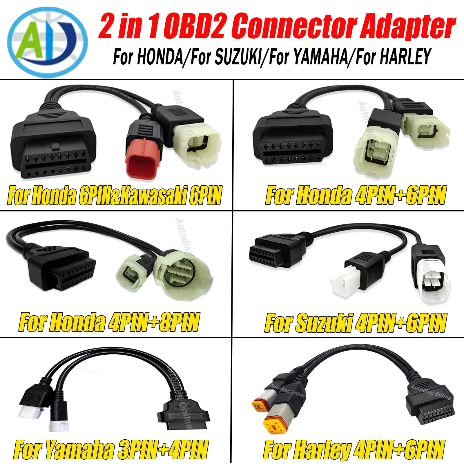 

Motorcycle Extension Cable For Honda/Suzuki/Harley 4/6Pin Moto 2 in 1 Diagnostic Cable For Yamaha/Kawasaki OBD2 Connector Cable