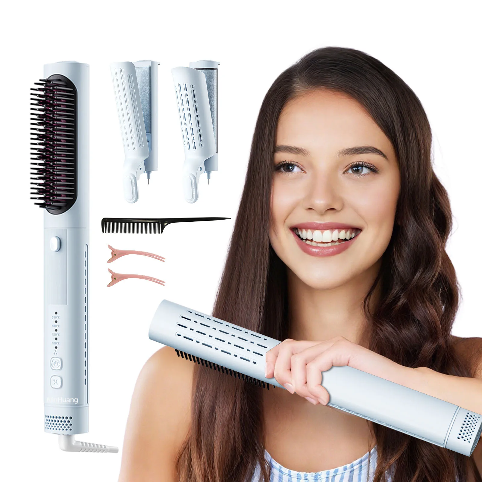Interchangeable Hair Straightener Comb with Cold Air Styling and Negative Ions Multifunctional Styling Tool Set for Women