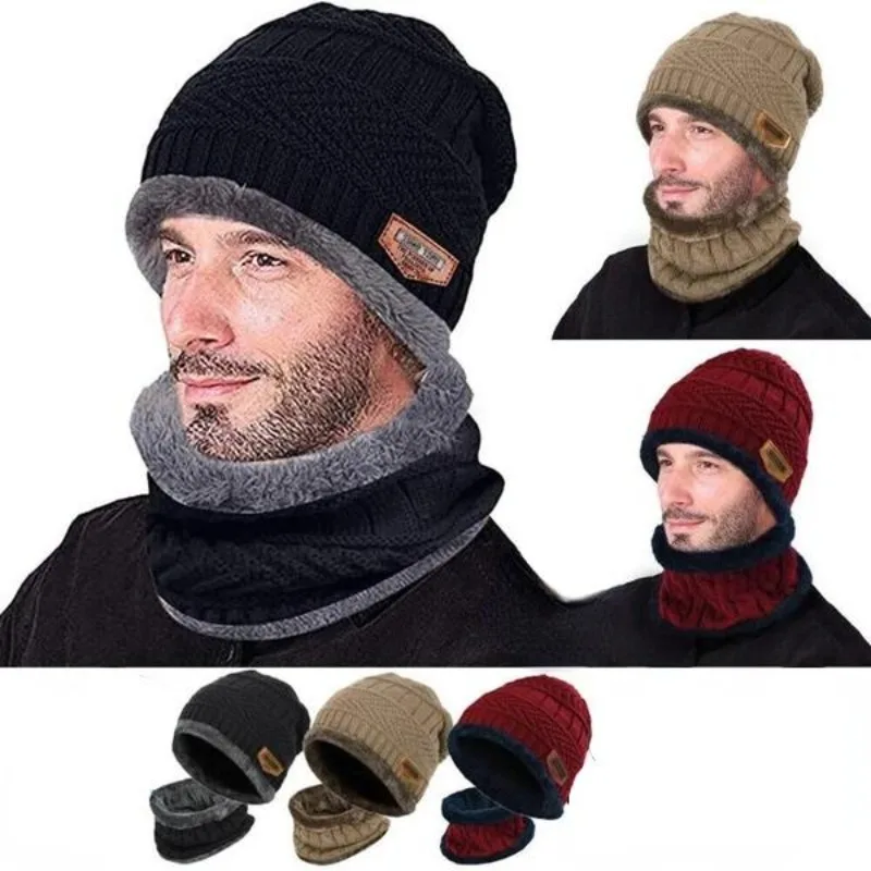 

Утолщенная бархатная шапка-траппер для мужчин, зимняя теплая вязаная шапка с ушками и шарфом, защита шеи, снаряжение для охоты и катания на лыжах на открытом воздухе