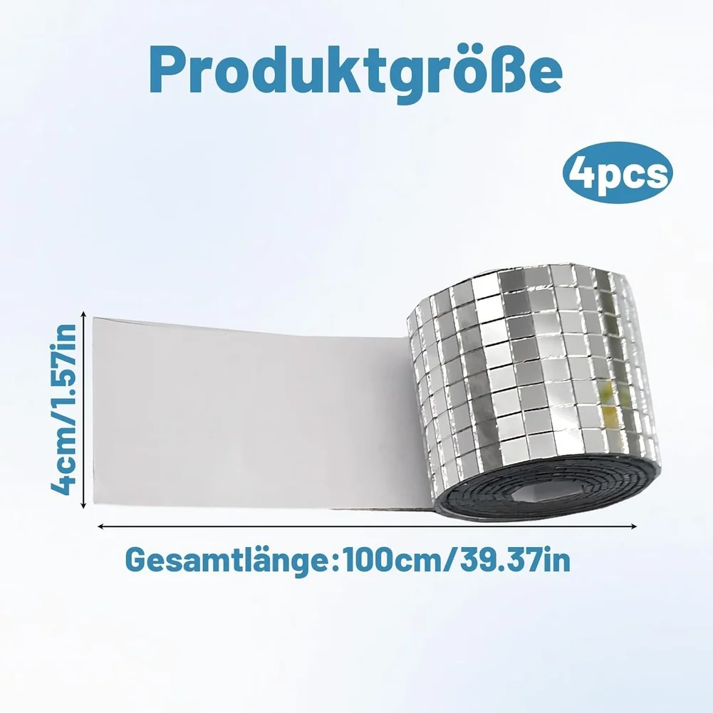 4 Rolls Mirror Glass y Strips 4cm x 1m Peel and Silver Tape for Wall Art Mirror Extension and Interior Detailing