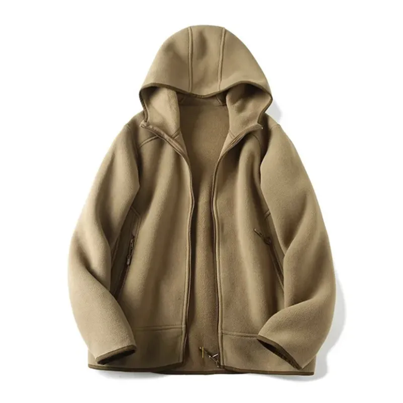 Fleece Jackets Men Autumn Pockets Casual Running Loose Windbreaker Stripe Zipper Hooded Waterproof Outdoor Sports Bomber Jacket