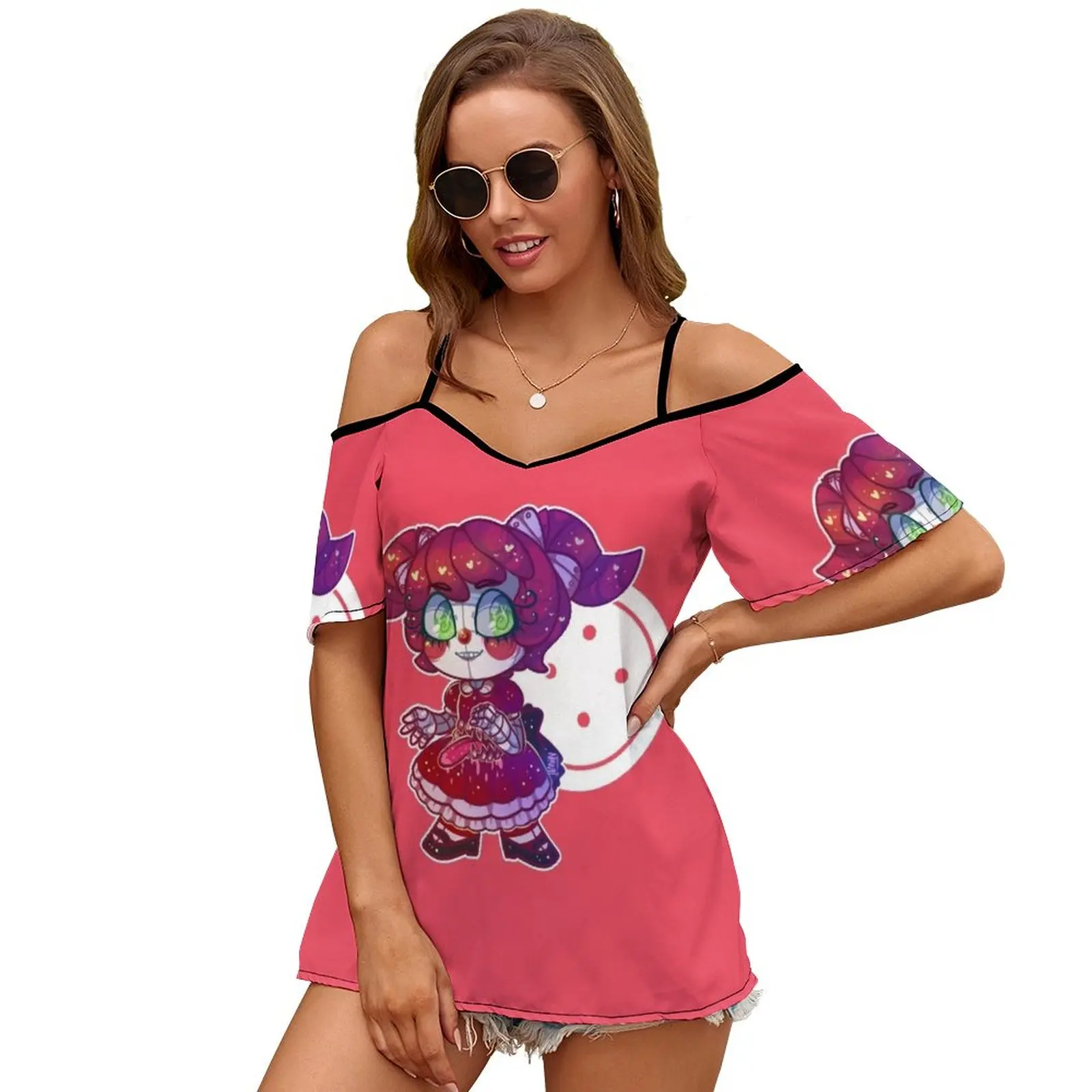 Circus Baby 2244 Women Print T Shirt Casual Off Shoulder Loose Pullover Tops Fashion Clothes Fnaf Sister Location Baby Five