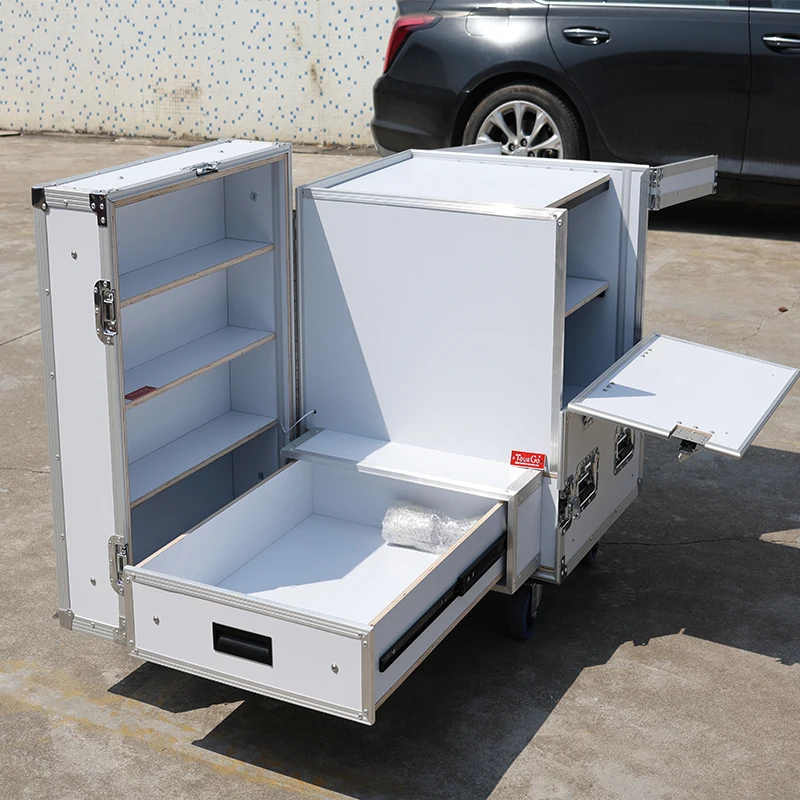 White Portable Small Display Cabinet ATA Road Case Exhibition Display Aluminum Flight Case with LED Lights