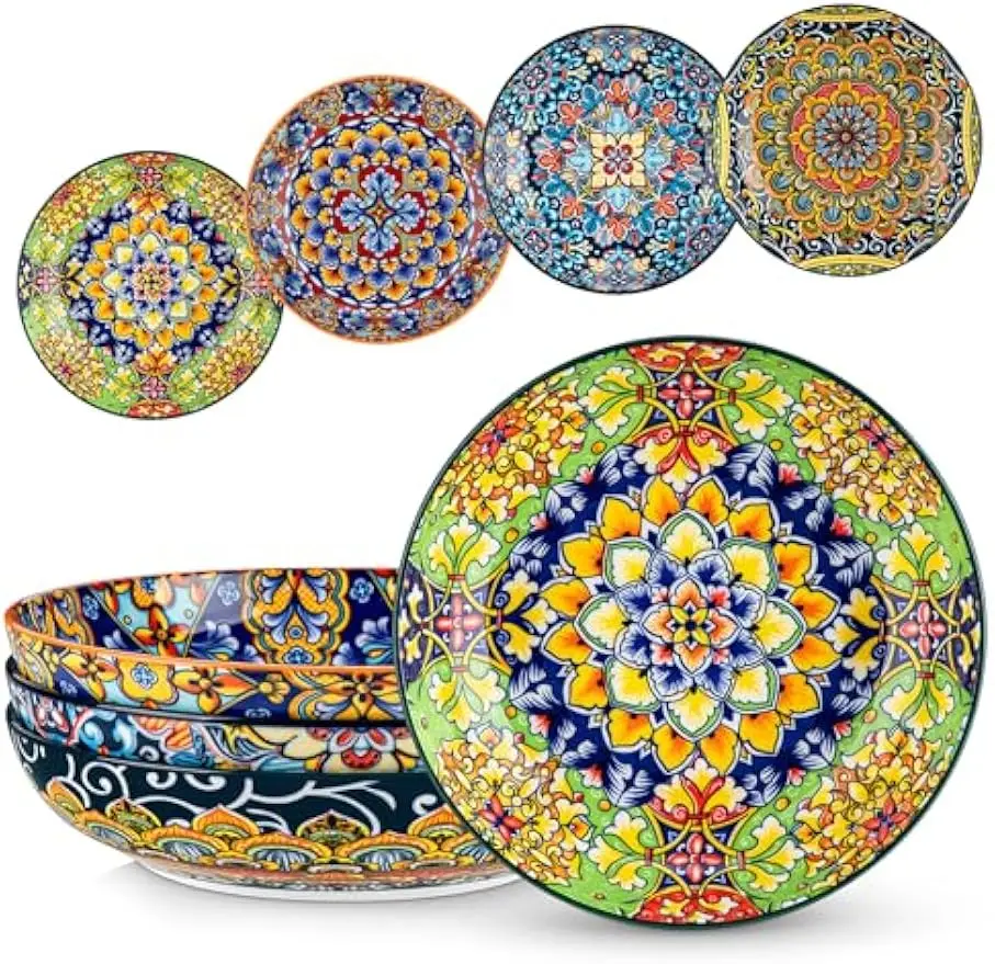 

42 oz Ceramic Pasta Bowls Set of 4, Colorful Microwave Safe Salad Serving Dishes for Kitchen