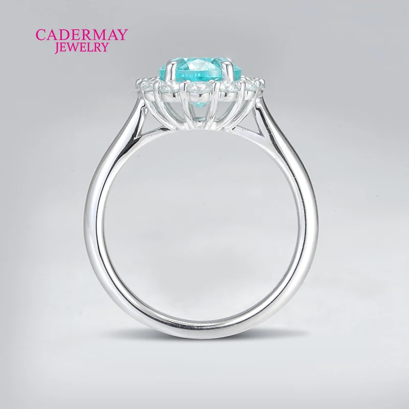 Classic Flower 7x10mm Oval Shape Blue YAG Lab Paraiba Rings 925 Silver Engagement Halo Moissanite Rings Women Gift Party view 3
