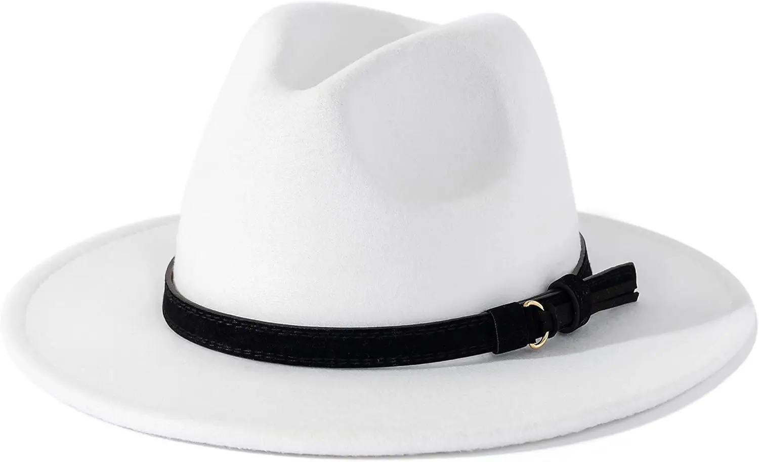 

Mistdawn Men & Women Vintage Wide Brim Fedora Hat Panama Jazz Cap Church Wedding Hats with Belt Buckle