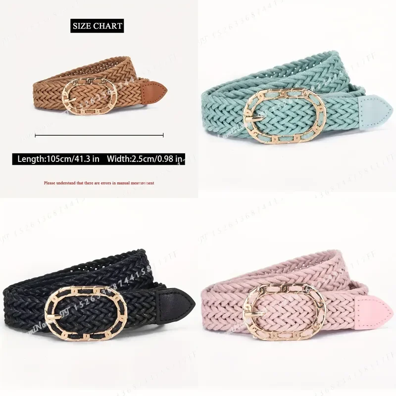 1pc PP Grass Elastic Waist Belt Fashion Bohemian Style Round Buckle Women Waist Cincher All Match Skirt Accessory