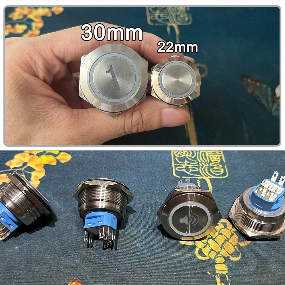 30MM Custom Symbols Stainless steel Metal Push Button Switch With Equipment Start Waterproof Latching/Momentary For Car Boat 12V