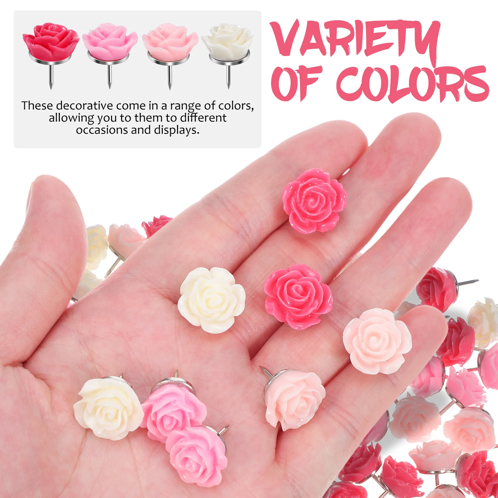 

40 pcs Resin Rose Thumbtacks Cute Pins For Corkboard Decorative Tacks Pushpins Fade Resistant Various Colors Easy Use
