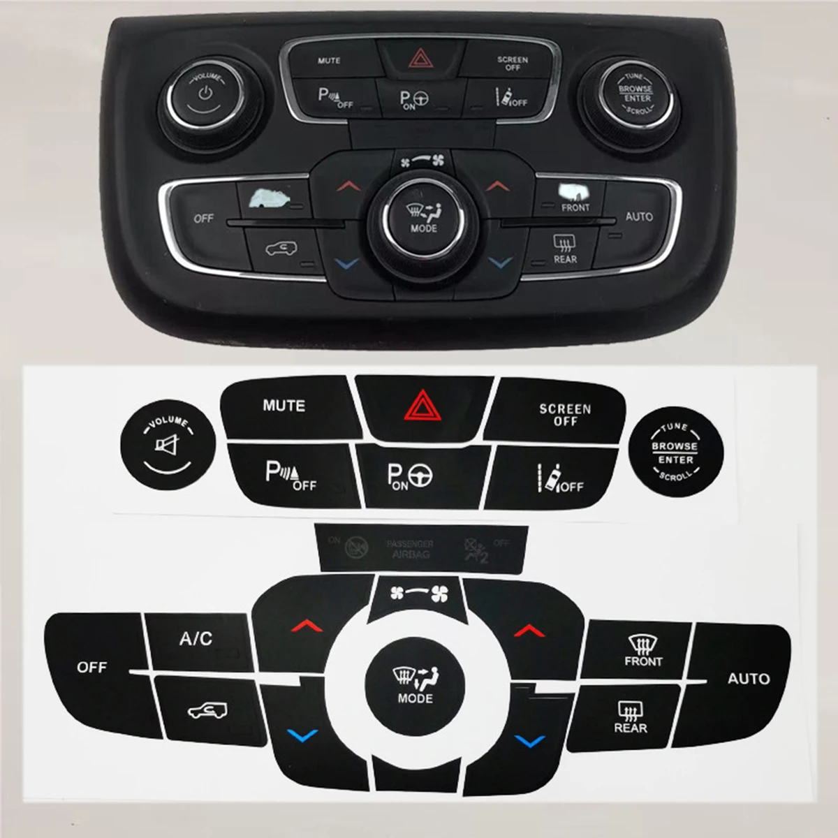 For Jeep Compass 2017-2021 AC Button Repair Sticker - Reverse Radar & Hazard Light Decal, Climate Control Panel Fix