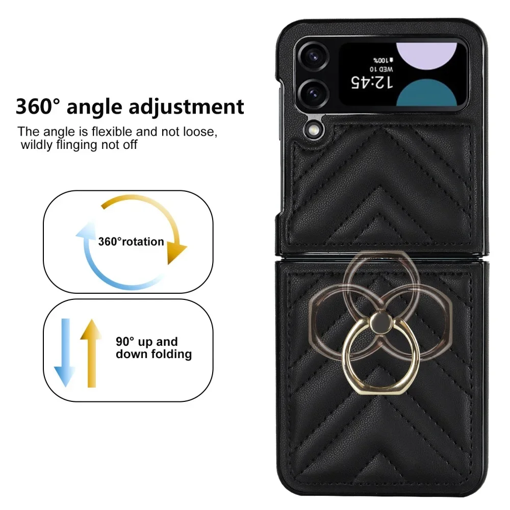Solid Color Leather Flip Phone Case for Samsung Galaxy Z Flip6 & Z Flip5 with Finger Ring