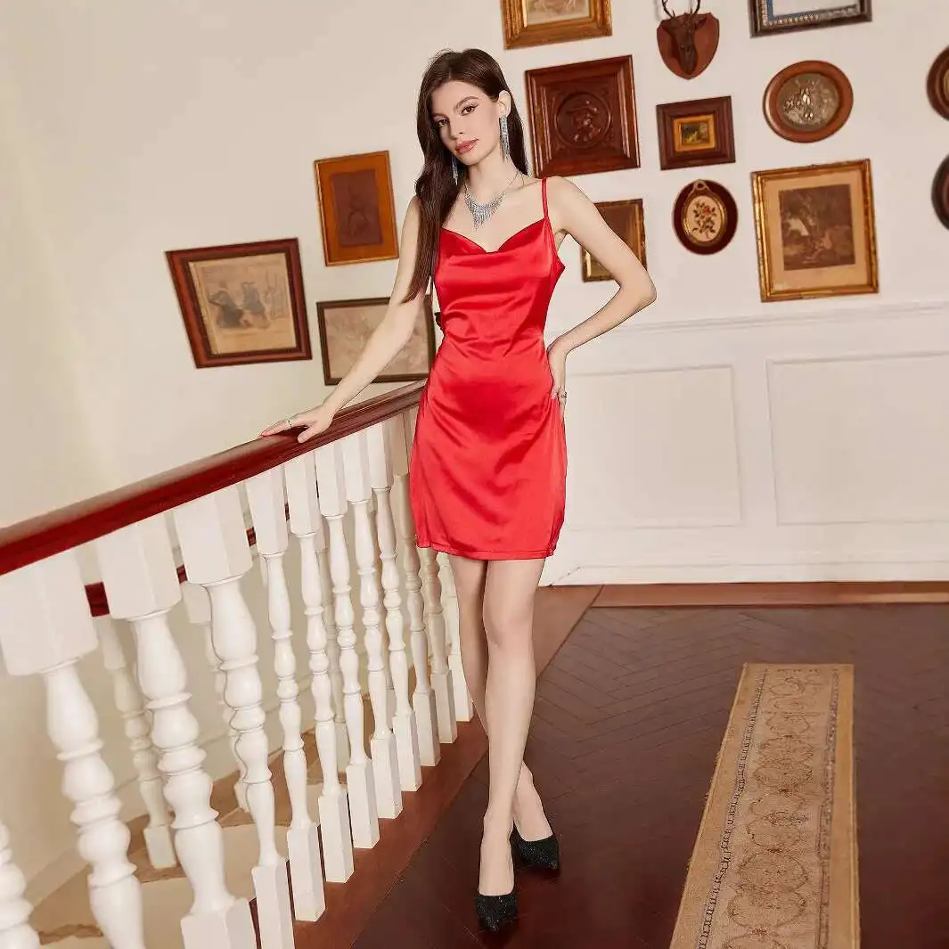 

New Women's Backless Camisole Dress for Casual and Loose Home Wear, Imitating Silk Camisole Dress for Home Use Women Elegant