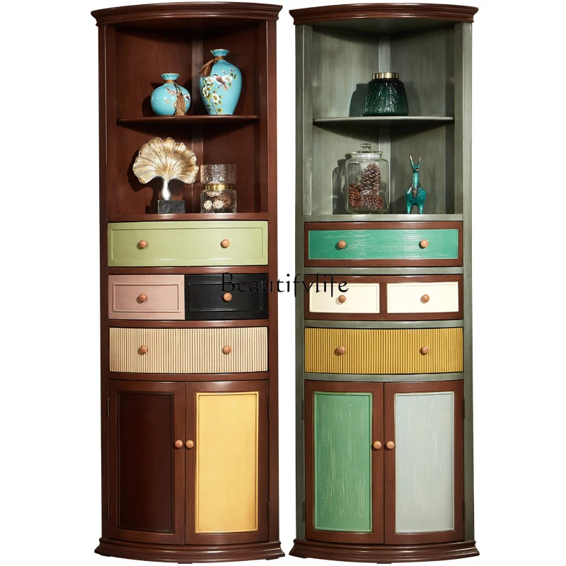 

American corner cabinet Mediterranean living room triangle cabinet wine cabinet retro