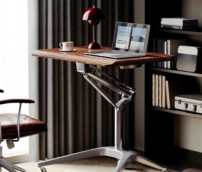 Pneumatic Height Adjustable Standing Desk, Movable Lifting Computer Workbench for Office Use