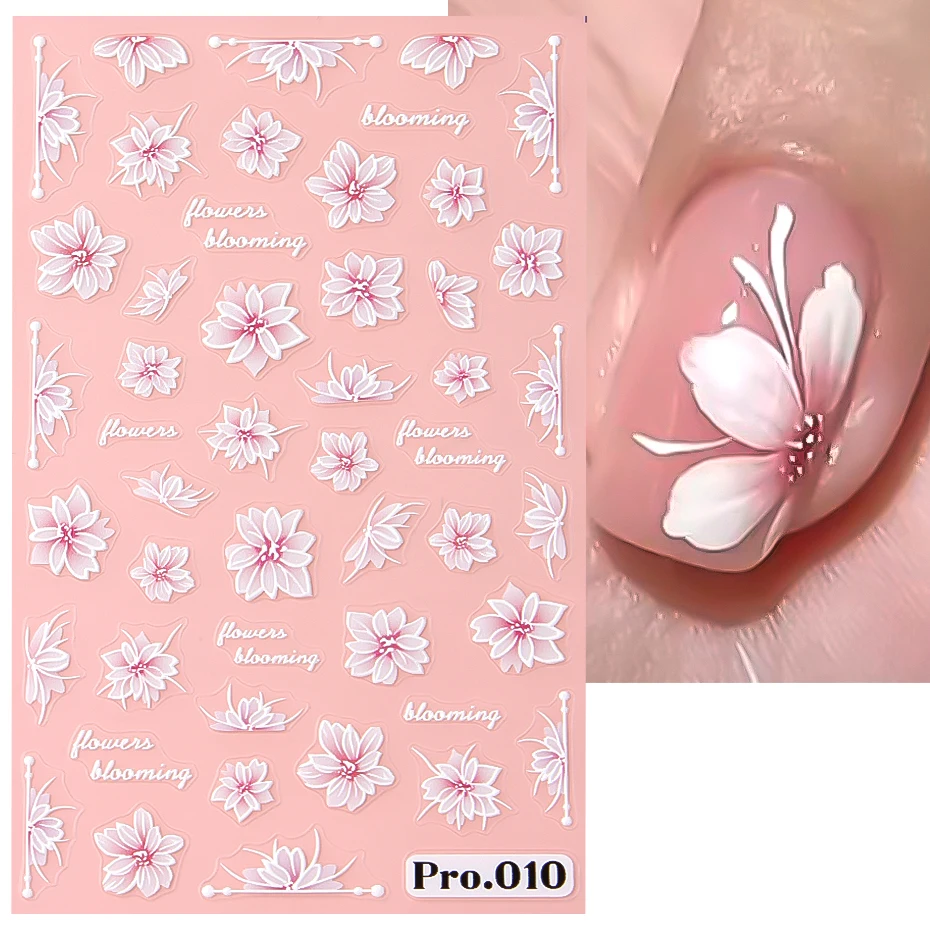 1Pcs Sakura Stickers For Nails 5D Embossed Spring Cherry Blossom Tulip Peony Flowers Petals Sliders Manicure Decoration LAPro010