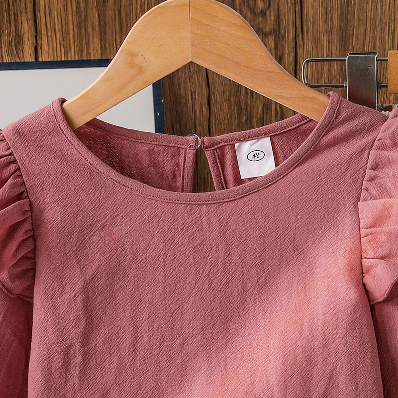 2025 الخريف 2 قطعة بدلة الاطفال بلون الوردي س الرقبة طويلة الأكمام بلوزات و الملونة طباعة مرونة الخصر السراويل للفتيات 4-7 سنوات #3