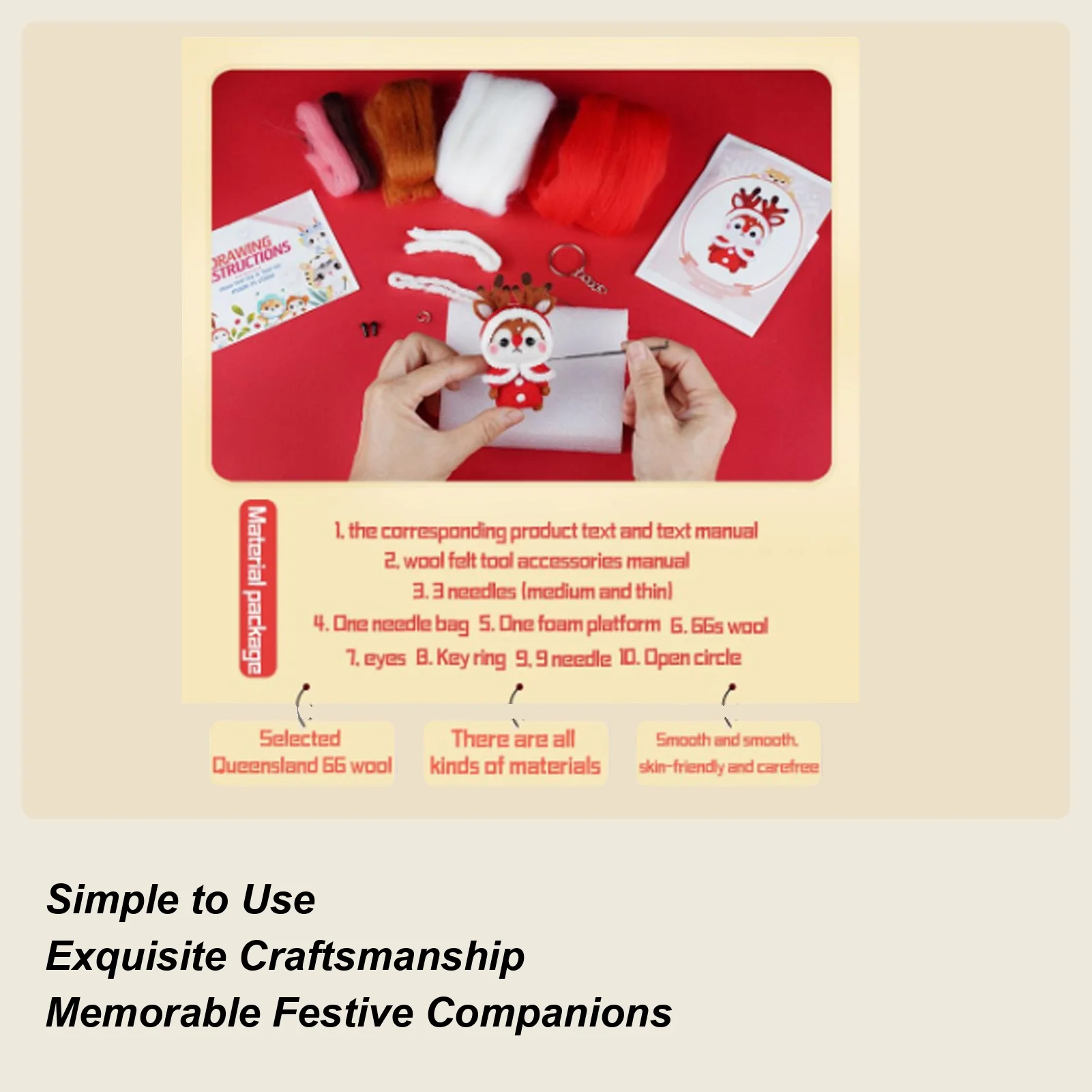 

Felt Christmas Ornaments Bunny Elk DIY Decoration Animal Crafts Material Adults Christmas Tree Wall Room Classroom Rear View