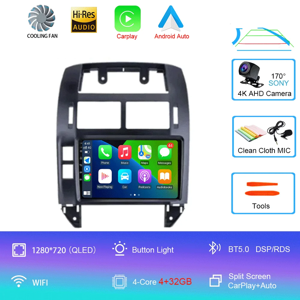 Android 16 autoradio voor Volkswagen Polo Mk4 IV 4 2001 - 2009, videospeler, navigatie, stereo, GPS, geen 2din, 2 din dvd, 4G+WIFI, DSP