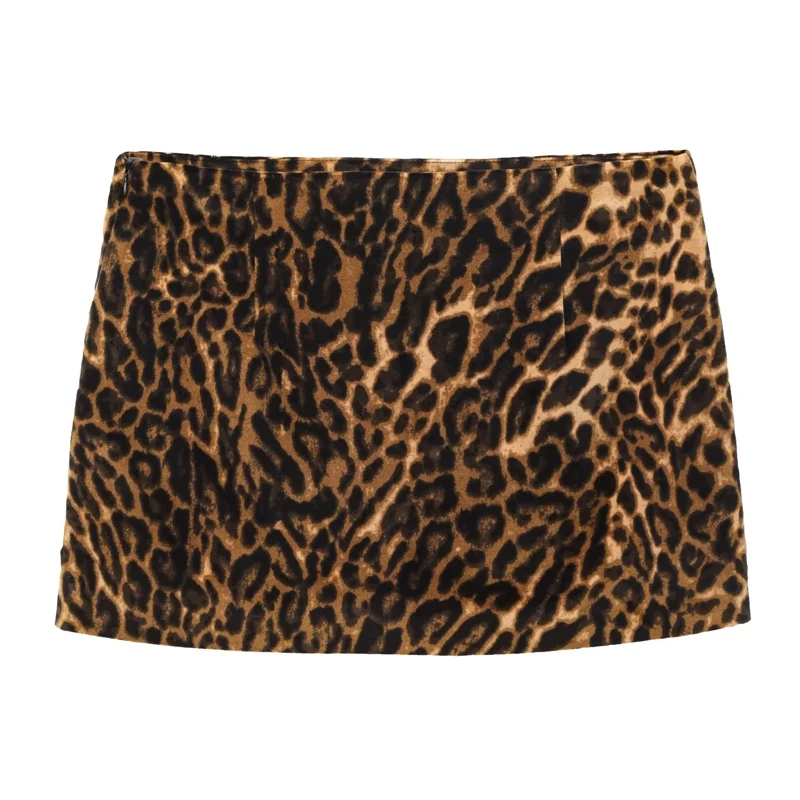 TRAF Womens Skirts Vintage Leopard Mini Skirt Women Autumn Velvet Short Skirts For Women Retro A -Line Animal Print Skirt Woman