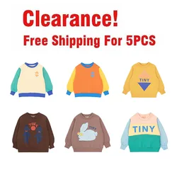 Clearance 2024 Autumn Winter Fleeced Kids Sweatshirts Boys Girls Cute Print Sweaters Baby Child Cotton Outwear Tops Clothing