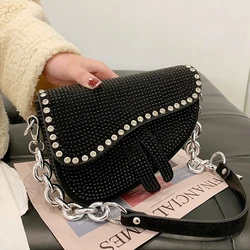 Women's Fashion Small Saddle Bags Bright Diamond Luxury Designer Crossbody Female Underarm Shoulder Bag Brand Design