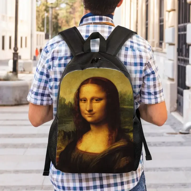 Classic Mona Lisa Por Leonardo Da Vinci Mochila para Mulheres e Homens, Impermeável, Escola Universitária, Painting Art Bag, Sacos De Impressão