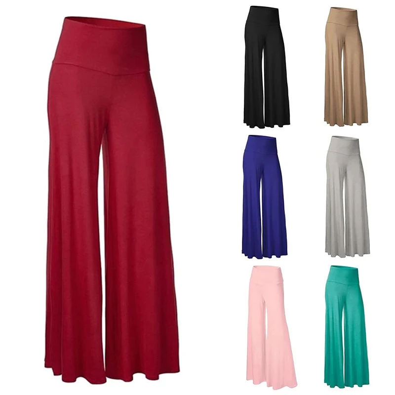 

Summer Thin Trousers Elegant Women Wide Leg Pants Classic High Waist Long Palazzo Trousers Casual Loose Yoga Pants Bottoms