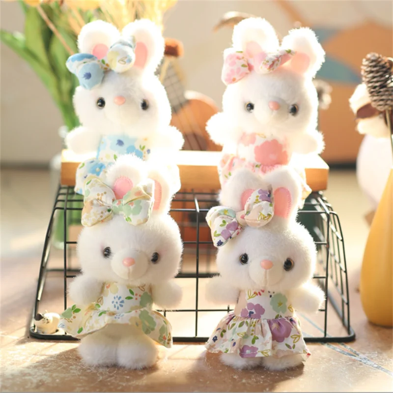 15 cm carino fiore vestito coniglietto ciondolo peluche bambola cartone animato borsa ciondolo portachiavi bambola morbido peluche figurine da collezione