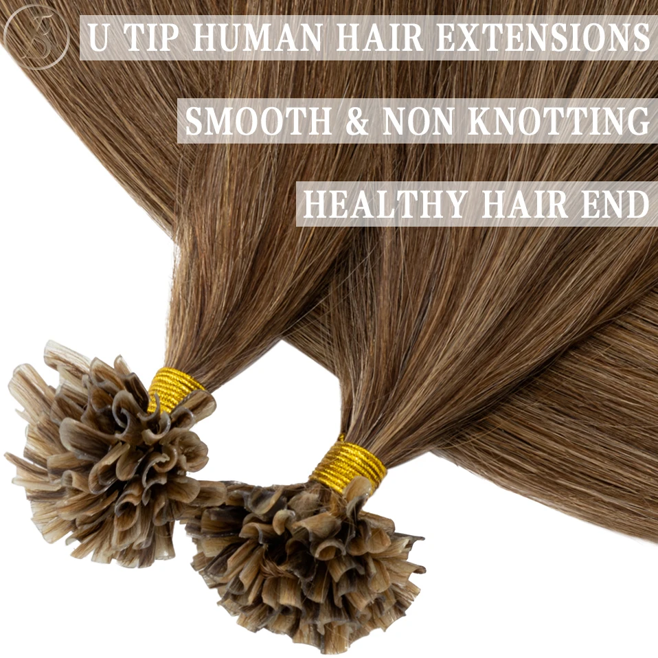 TESS 100pcs U Tip Human Hair Extensions 0.5g Microlink Keratin Fusion Capsule Pre-bonded Brown Blonde Natural Hair Extensions