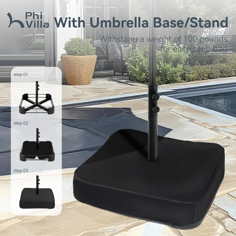 15ft Large Patio Umbrellas with Base Included, Outdoor Double-Sided Rectangle Market Umbrella with Stand, Outside Umbr