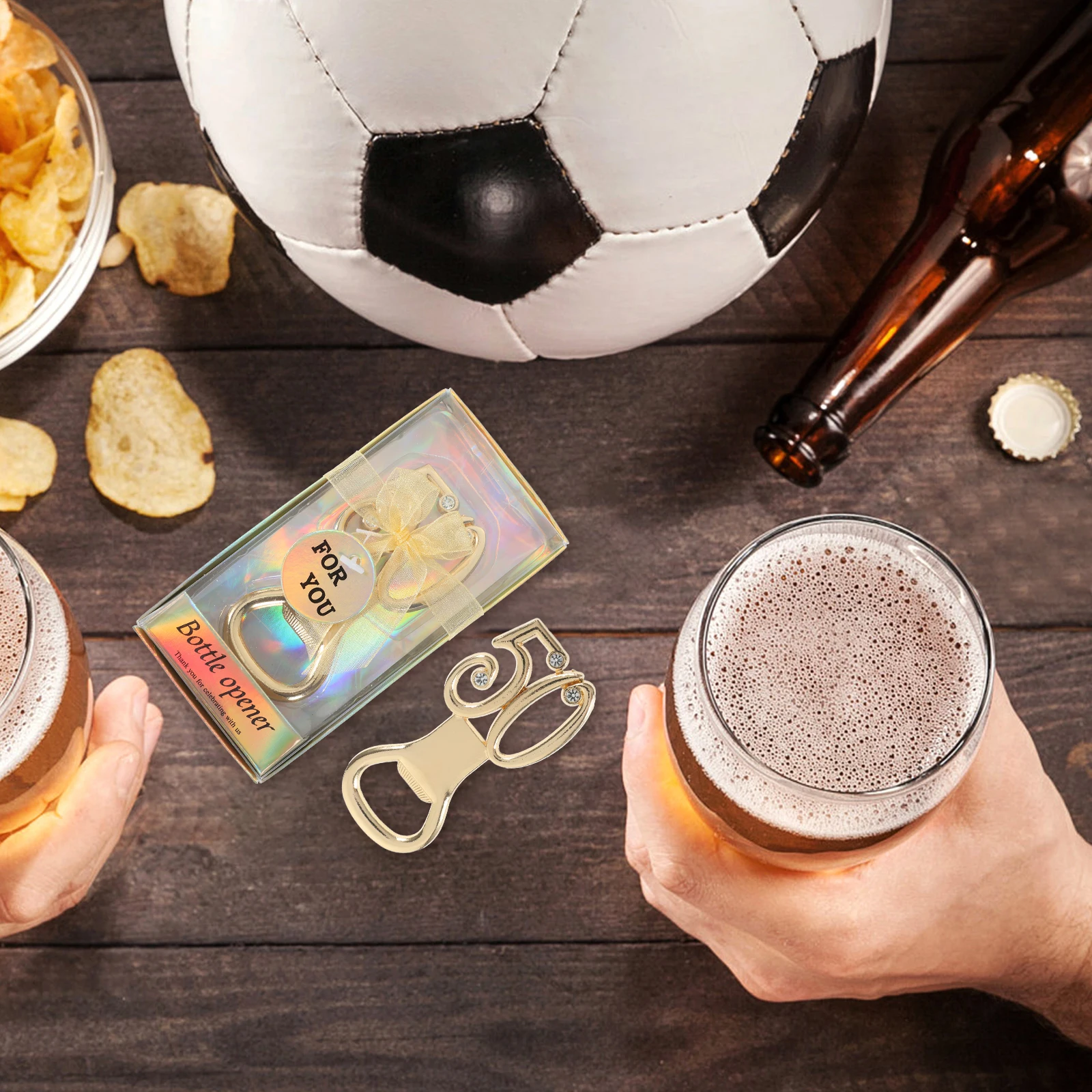 

50th Rhinestones Beer Bottle Opener Gold Manual Decorative Beer Bottle Opening Tool Party Bar Accessory Gift Metal Soda Opener