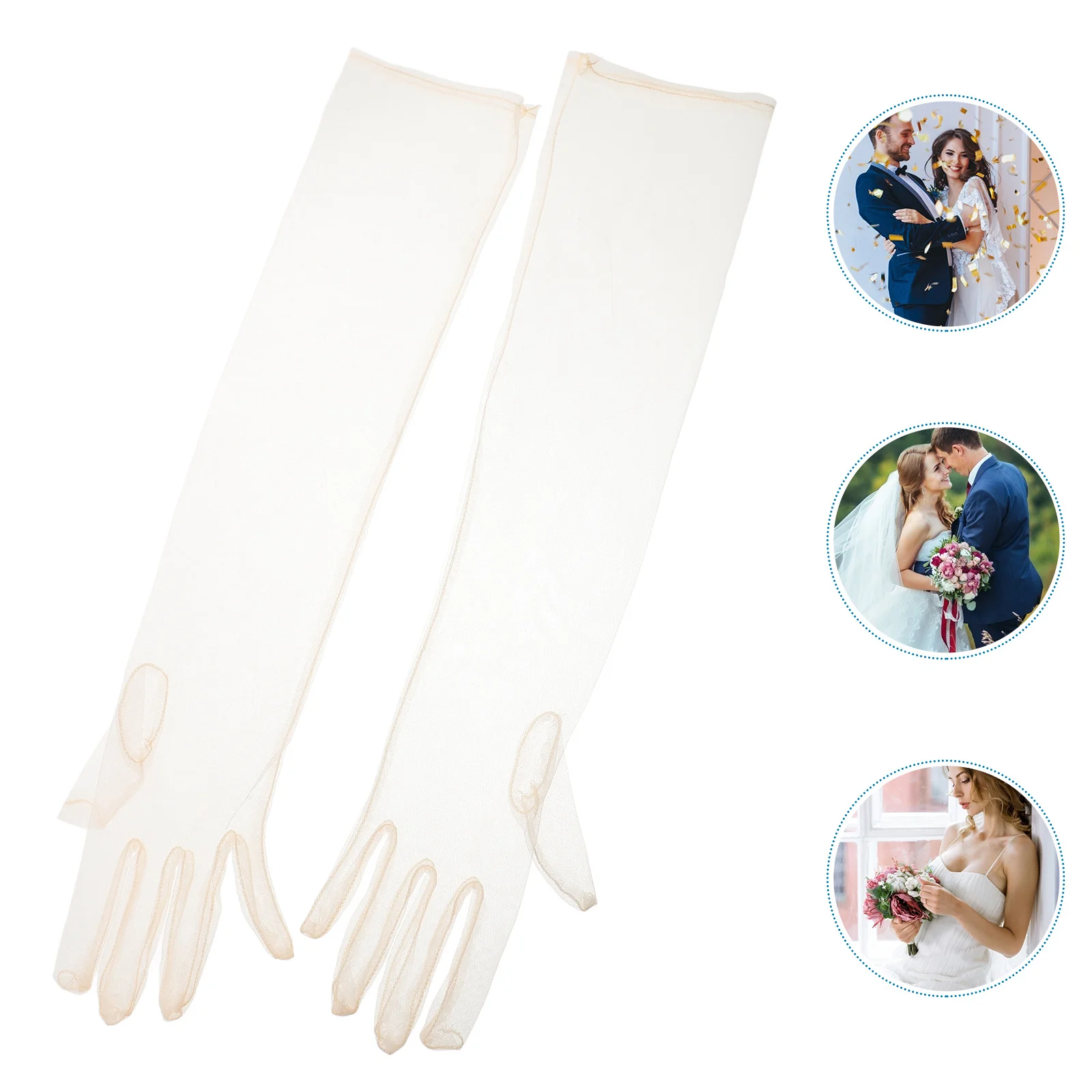 

Women Sheer Tulle Long Bridal Gloves Beige Transparent Elegant Wedding Opera Party Evening Costume Gloves Women Sheer Glove