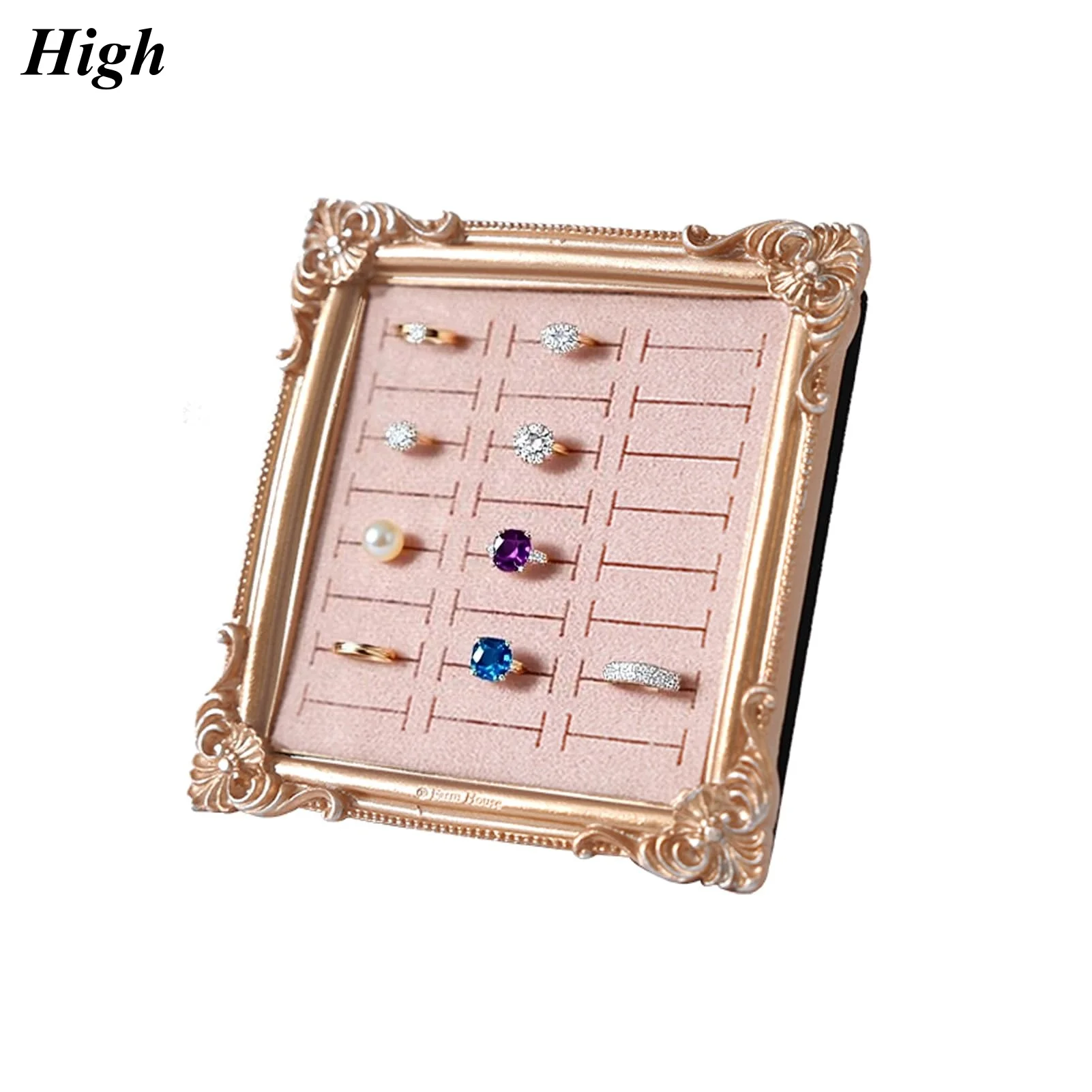 

Vintage Photo Frame Ring Holder - 24 Slot Velvet Jewelry Organizer Display Stand for All Ring Sizes, Gold Baroque Elegant Storag