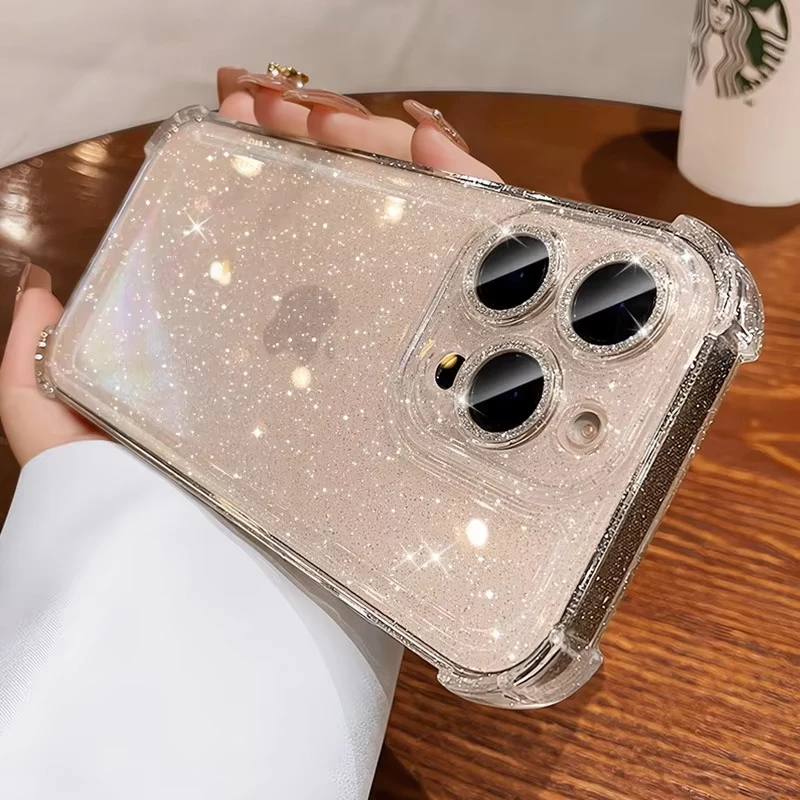 Funda transparente brillante con purpurina para iPhone 11, 12, 13, 14, 15, 16, 17 Pro Max, funda transparente de silicona suave a prueba de golpes para iPhone 17 ProMax