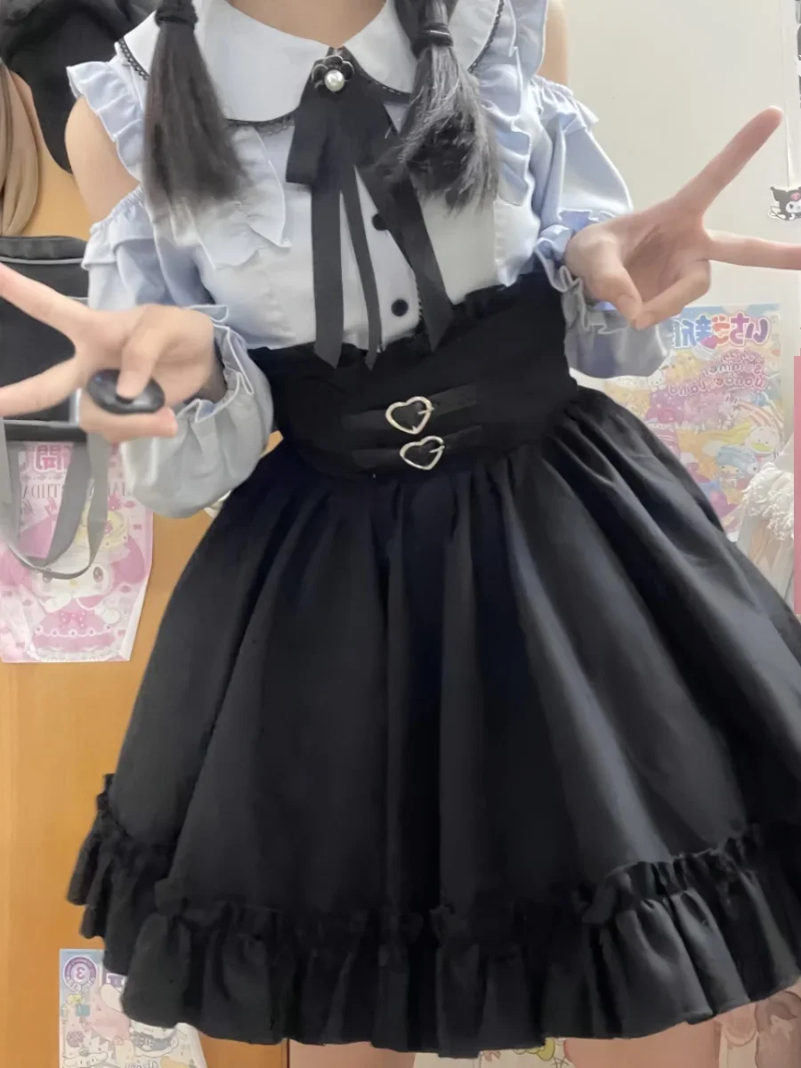 Japanese Style Fashion Women's Skirt Two-Piece Set Autumn Winter Sweet Cute Off-the-Shoulder Bow Shirt High Waist Slim Fit Skirt