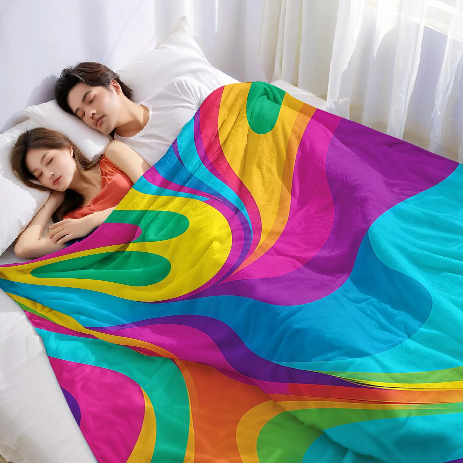 Rainbow Swirl Cartoon Anime Print Flannel Blanket Soft Warm Throw for Kids Bedroom Sofa Bed Christmas Office Car