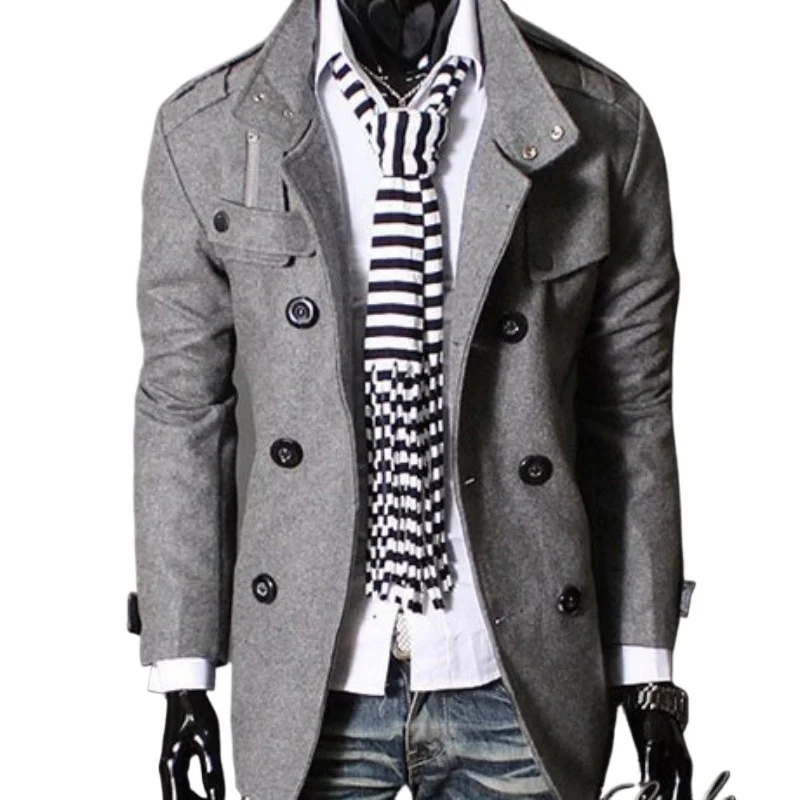 Spring and Autumn New Casual Solid Color Versatile Double-breasted Stand-up Collar Epaulet Medium and Long Trench Coat