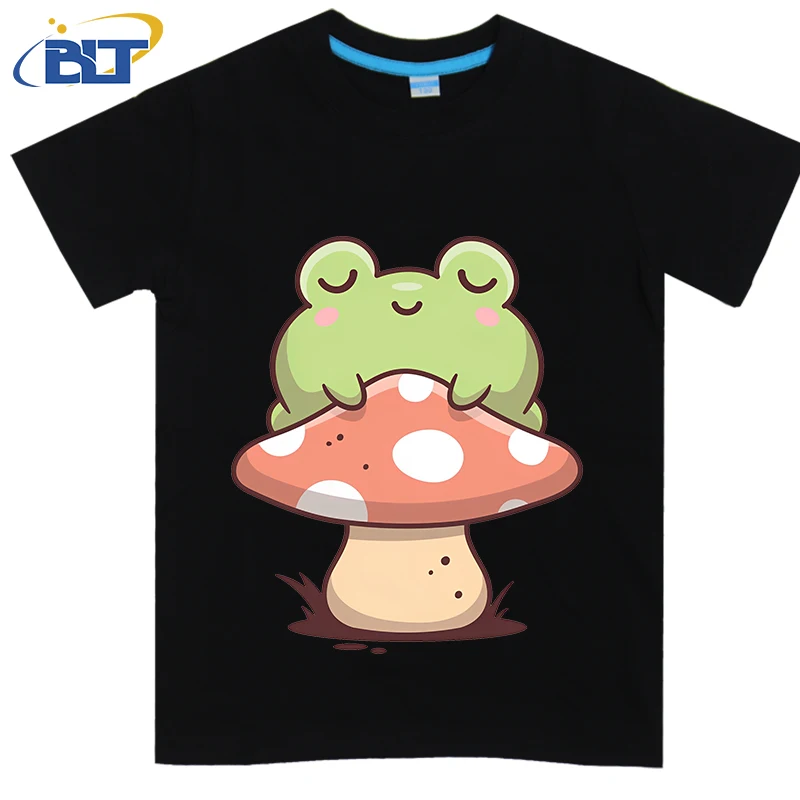 T-shirt imprimé grenouille endormie pour enfants, pur coton, manches courtes, décontracté, mignon, médicaments, garçons, filles, été