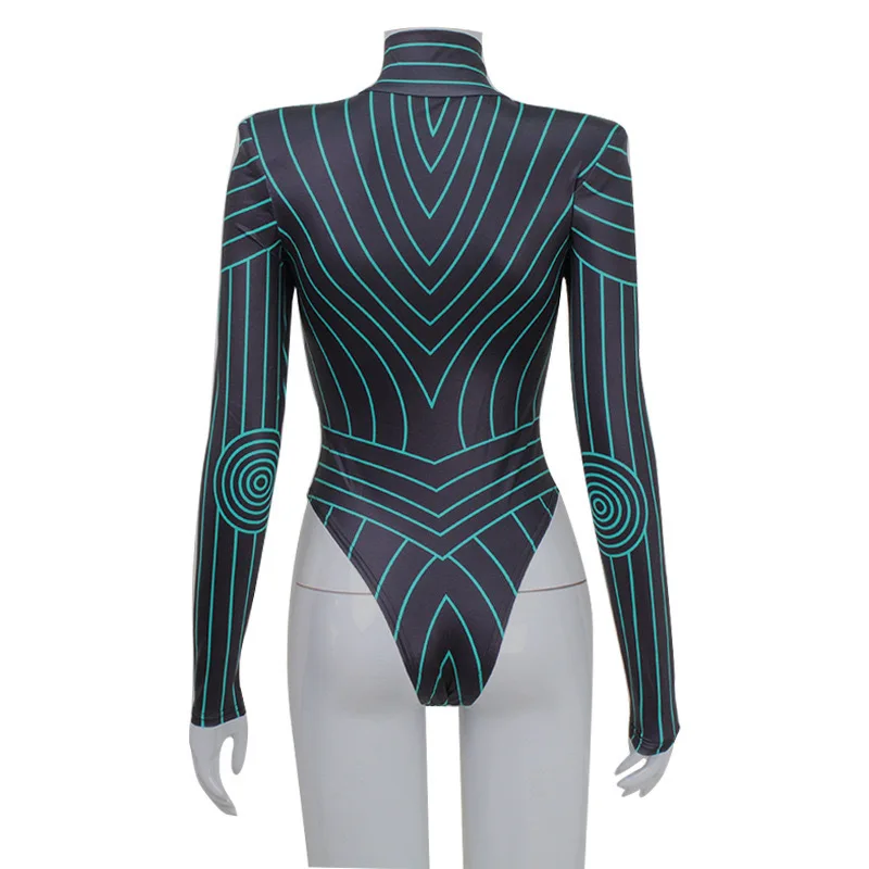 منصات الكتف نحيل طويلة الأكمام خطوط الفلورسنت ثلاثية الأبعاد نمط ثلاثي الأبعاد التوابل فتاة نيسيي 2026 موضة الشارع الاتجاه Spr