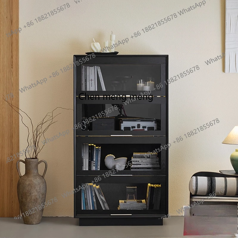 

Bookshelf Storage Solid Wood Floor-standing Living Room Home Black Display Low Bookshelf