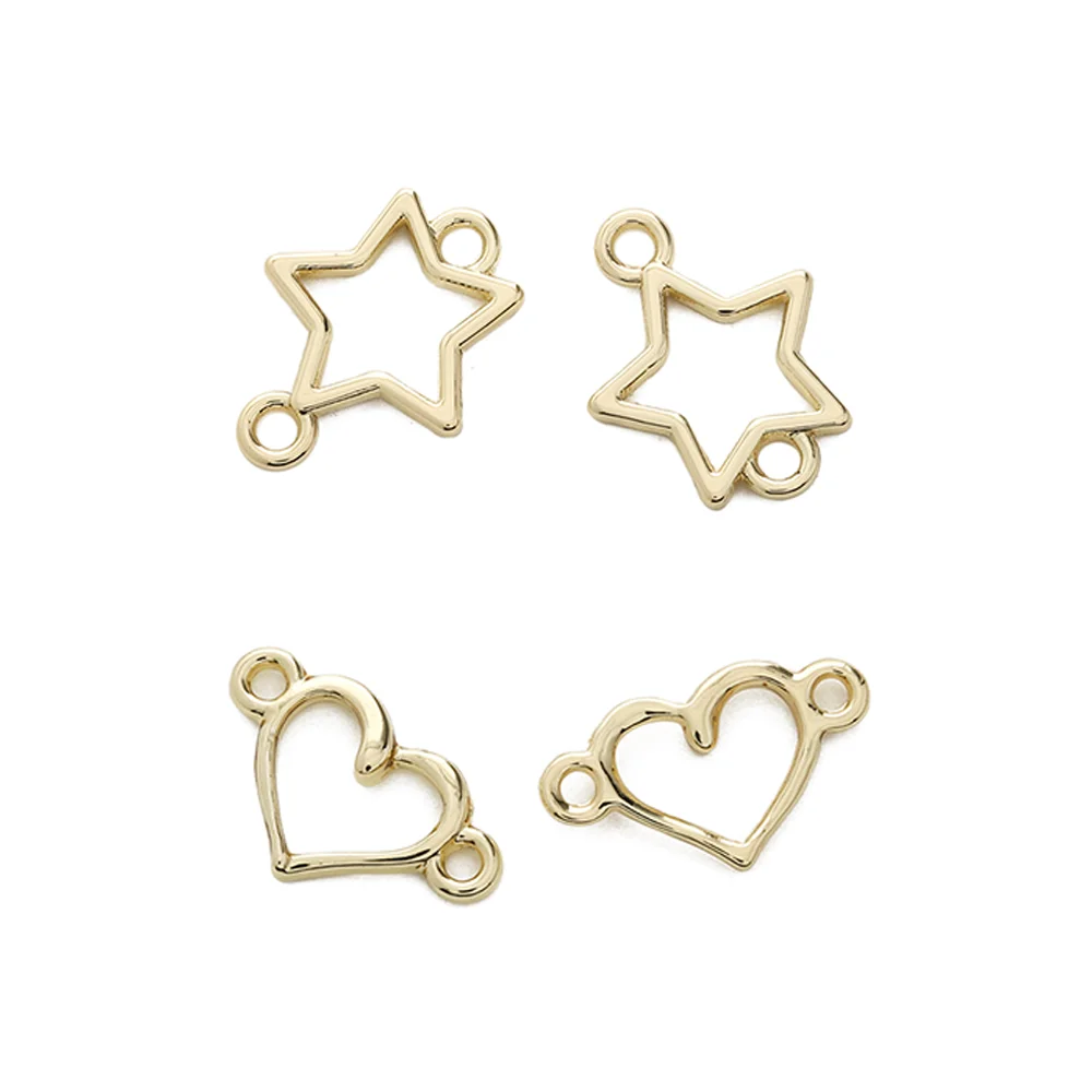 10Pcs Zinc Alloy Golden Hollow Star Heart Charm 2 holes Link Connector For DIY Bracelet Necklace Earring Jewelry Making Findings