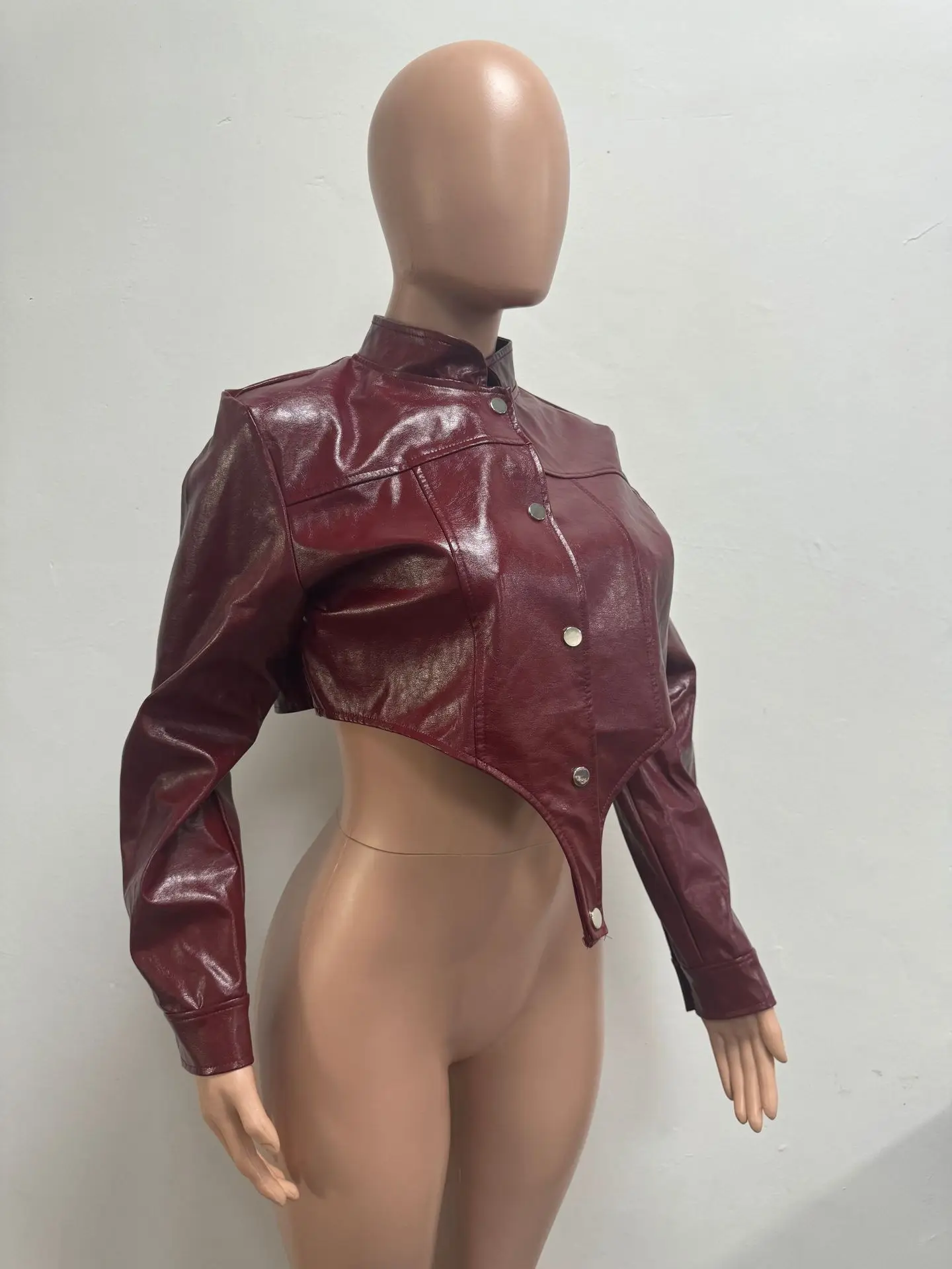 Frauen Kurze Mäntel Faux Leder Jacken Stehkragen Pu Mantel Arbeit Y2k Streetwear Jacke Zipper Slim Fit Oberbekleidung Herbst Winter