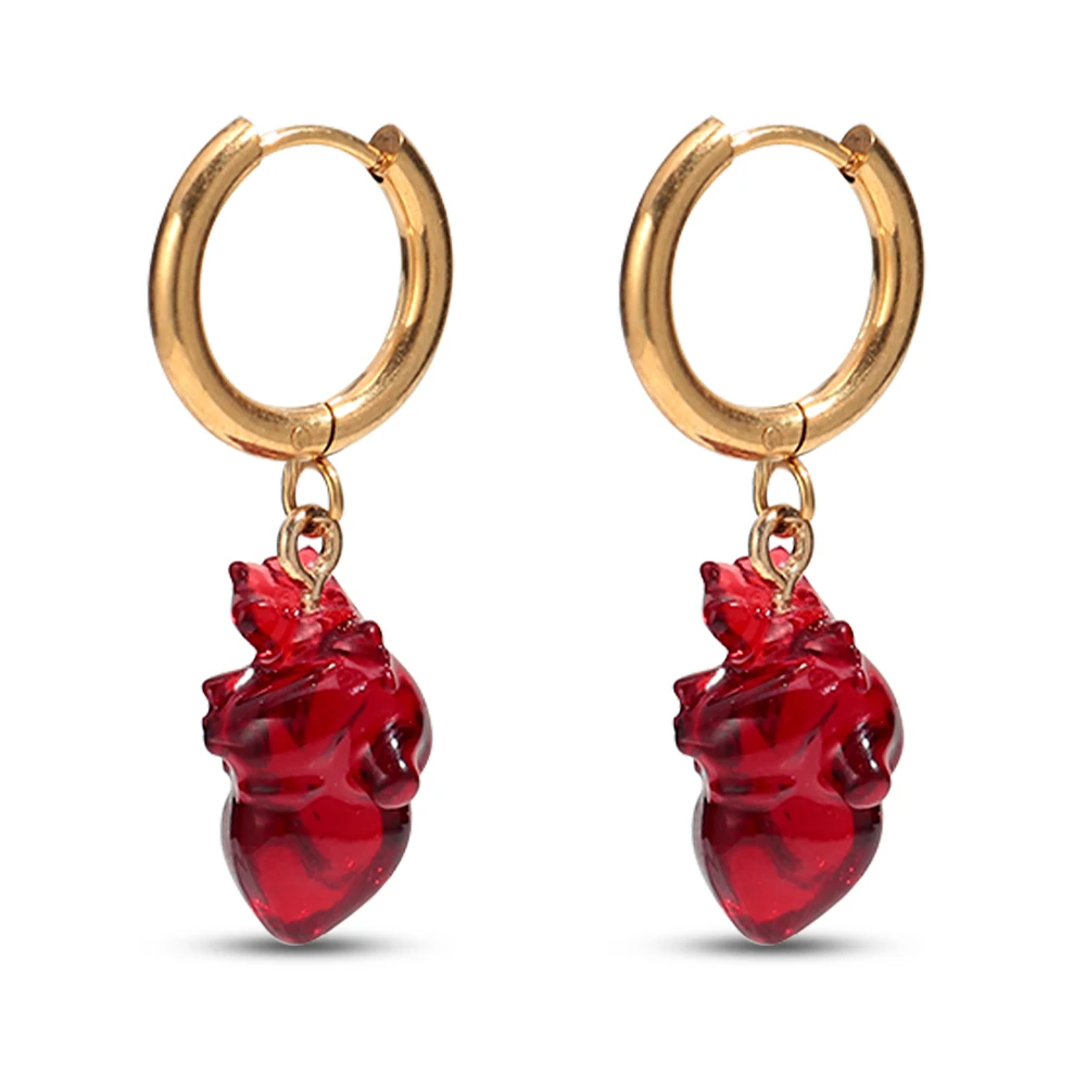 Unique Acrylic Red Beating Heart Drop Earrings for Women Personality Golden Circle Dangle Earring Halloween Party Holiday Gifts