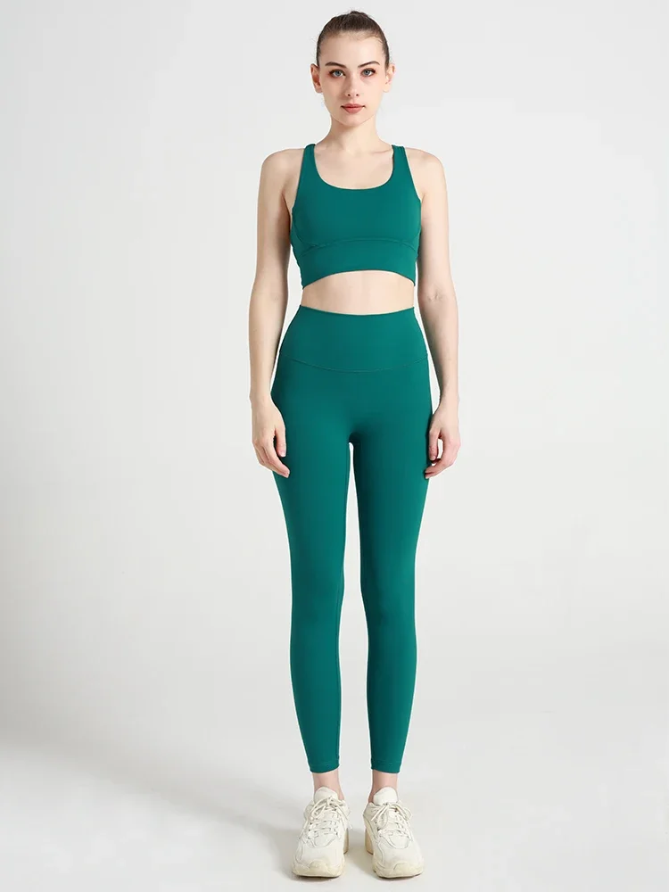 2 Piece Women Yoga Set Sleeveless Sexy Cross Back Sports Bra High Elasticity Buttock Lift Leggings Comfortable Sportswear Suit