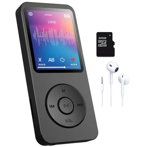 Reproductor MP3 MP4 (0GB/32GB) con Bluetooth 5.0/grabación/eBook (hasta 128GB con auriculares) Negro