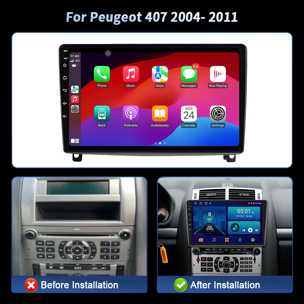 لبيجو 407 1 2004-2011 راديو السيارة الوسائط المتعددة الملاحة لتحديد المواقع اللاسلكية CarPlay 4G رئيس وحدة ستيريو شاشة تعمل باللمس #2