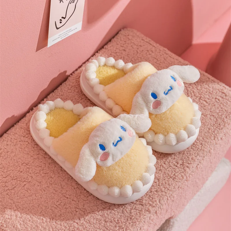 Sanrio big-eared dog sweet and cute home warm women's shoes cartoon contrasting color non-slip plush thick-soled cotton slippers