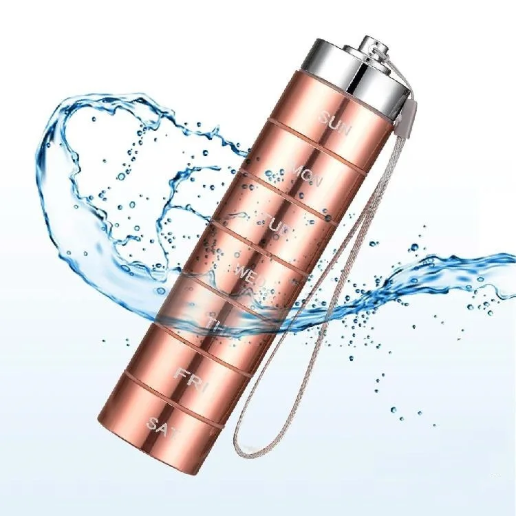 Aluminum alloy medicine bottle household sealed moisture-proof pill box outdoor waterproof portable multi-section partitioned